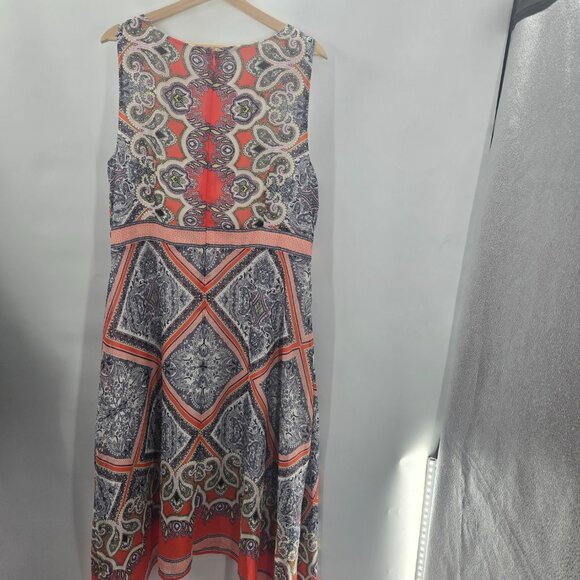 Studio One New York Bohemian Orange Gray Asymmetrical Hem Midi Dress Size 18W - Picture 5 of 9